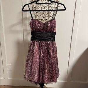 Deb Pink & Black Sequin Cocktail Prom Dress